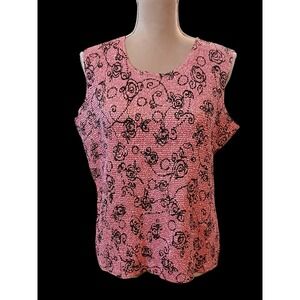 Tania L Reversible Popcorn Crinkle Tank Top Pink Black Floral Fudu Garden New